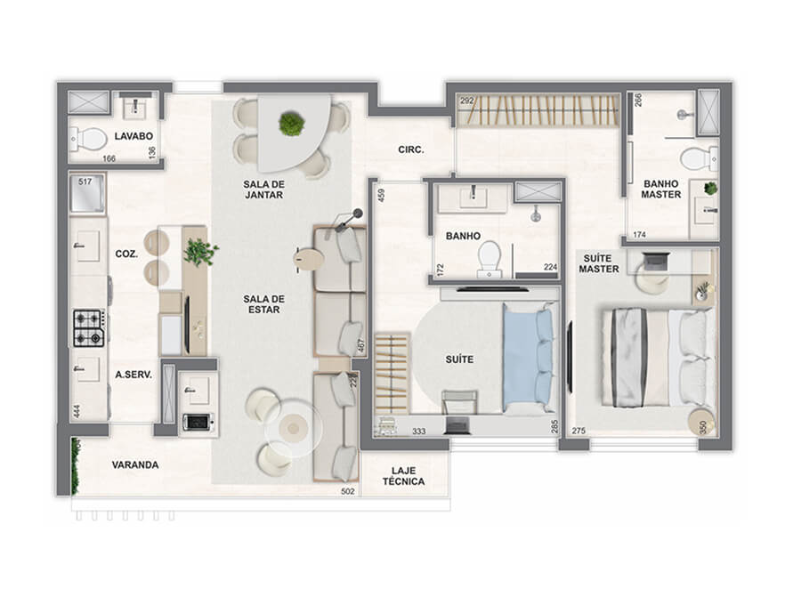 Apartamento decorado Tipo 2 suites 7568m²
